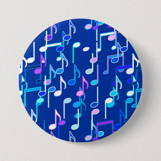 Bóton Redondo 7.62cm Musical Notes impressão - indigo azul, multi (Frente)