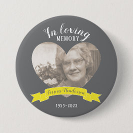 Bóton Redondo 7.62cm Na memória amorosa, foto coração fita amarela