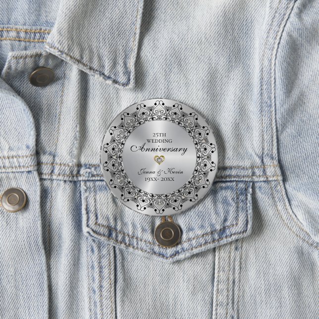 Bóton Redondo 7.62cm Namorado de 25 BlackMandala em prata (In Situ)