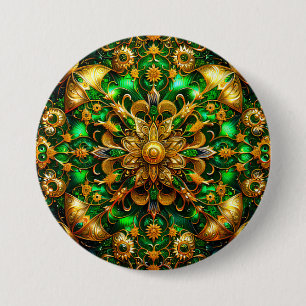 Bóton Redondo 7.62cm NATAL ~ Botão Verde Dourado ~
