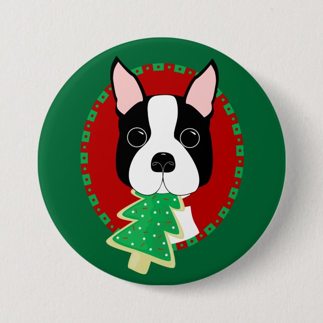 Bóton Redondo 7.62cm Natal de Boston Terrier (Frente)