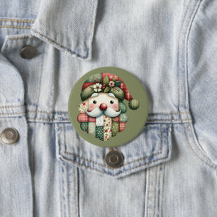Bóton Redondo 7.62cm Natal Folclórico Patchwork Caprichoso de Papai Noe