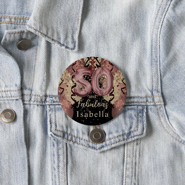 Bóton Redondo 7.62cm Negra e Rosa Dourada Brilhante 50º aniversário (In Situ)