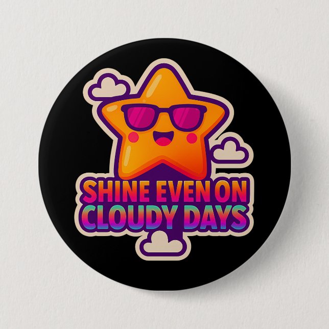 Bóton Redondo 7.62cm Neon Kawaii Star - "Brilhante mesmo em dias nublad (Frente)