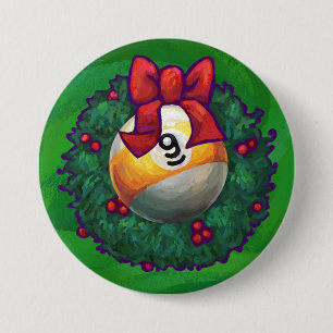 Bóton Redondo 7.62cm Nine Ball in Wreath on Green