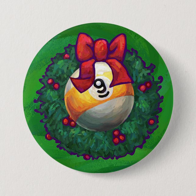 Bóton Redondo 7.62cm Nine Ball in Wreath on Green (Frente)