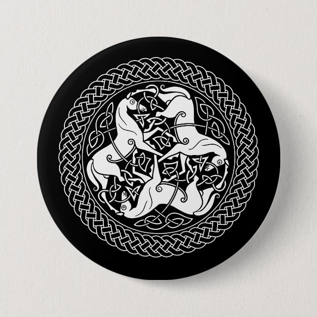 Bóton Redondo 7.62cm Nó de Epona do céltico com cavalos (Frente)