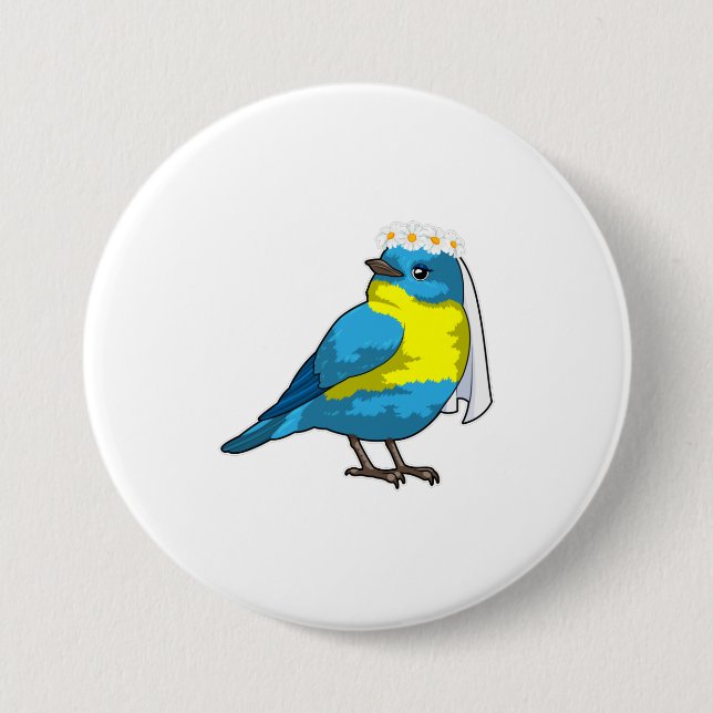 Bóton Redondo 7.62cm Noiva pássaro com coroa de flores (Frente)