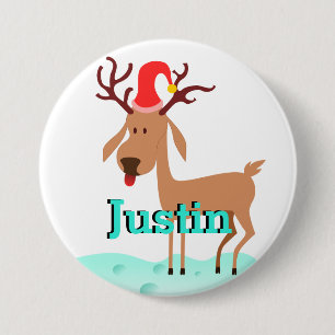Bóton Redondo 7.62cm Nome de etiqueta de Cartoon Christmas Reindeer Sto