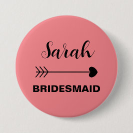 Bóton Redondo 7.62cm Nome Elegante Rosa e Personalizado Simples Bridesm