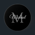 Bóton Redondo 7.62cm Nome monograma Modelo personalizado preto grande<br><div class="desc">Nome Monograma Personalizado Botão Grande Redondo Modelo Negro Elegante de Tendência Grande.</div>