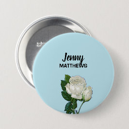 Bóton Redondo 7.62cm Nome personalizado das rosas brancas de vindima em