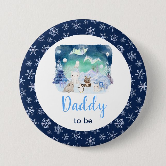 Bóton Redondo 7.62cm Northern Lights Arctic Animals Daddy To Be (Frente)