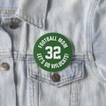 Bóton Redondo 7.62cm Numero Jersey de Green and White Football<br><div class="desc">Anime-se com a sua equipe desportiva favorita, jogador de futebol ou mostre seu orgulho escolar com um botão personalizado de espírito! Adicione o nome da sua escola ou personalize com o nome de um jogador e o número de camisa. Perfeito para jogos de futebol, basquetebol, baseball e futebol! Crie pinos...</div>