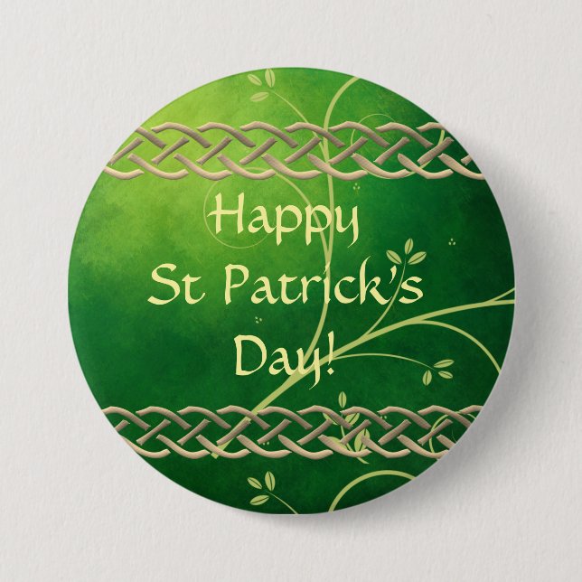 Bóton Redondo 7.62cm Números e Folhas Verde Celtas (Frente)