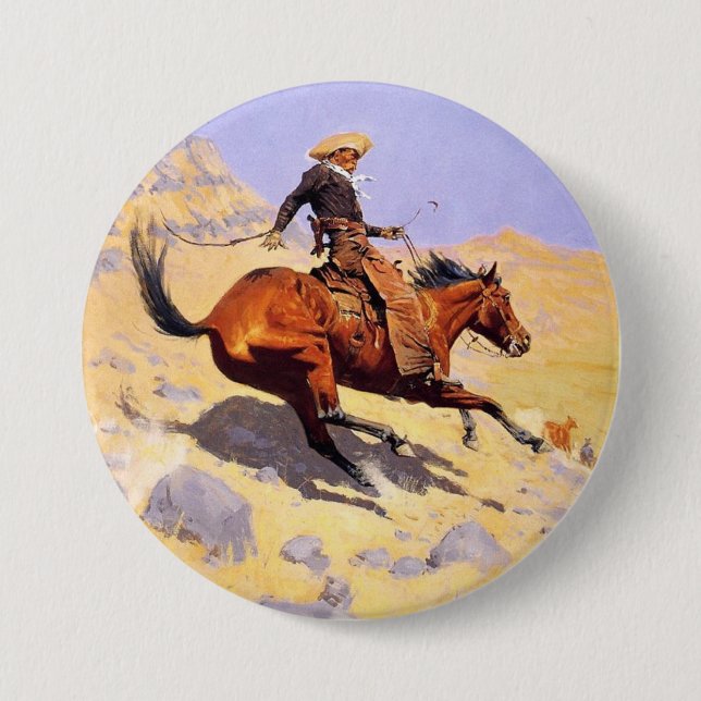 Bóton Redondo 7.62cm O Cowboy (por Frederic Remington) (Frente)