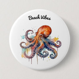 Bóton Redondo 7.62cm Oceano Whimsy: Octopus Colorido