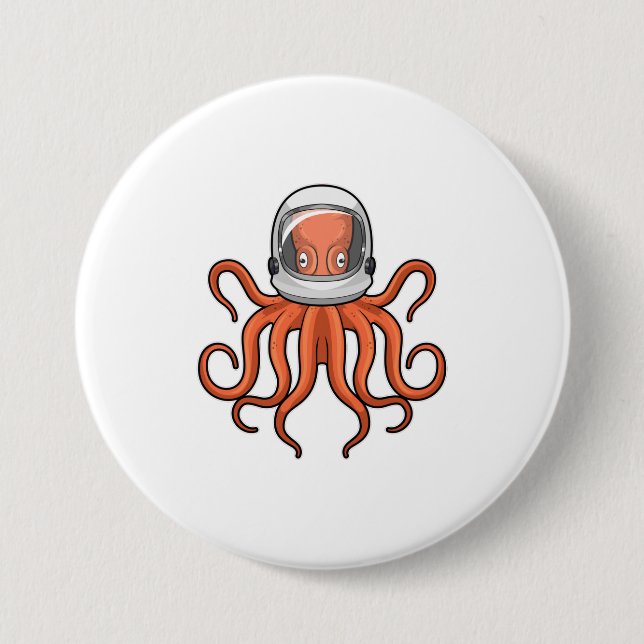 Bóton Redondo 7.62cm Octopus como astronauta (Frente)