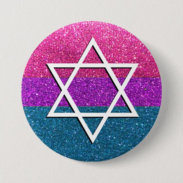 Bóton Redondo 7.62cm Orgulho gay Glitter Bissexual Jewish Star de David (Frente)
