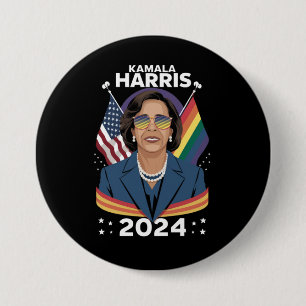 Bóton Redondo 7.62cm Orgulho Gay Kamala Harris 2024 Vice-Presidente LGB