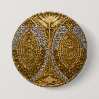 Bóton Redondo 7.62cm Padrão Art Déco Prata e Ouro