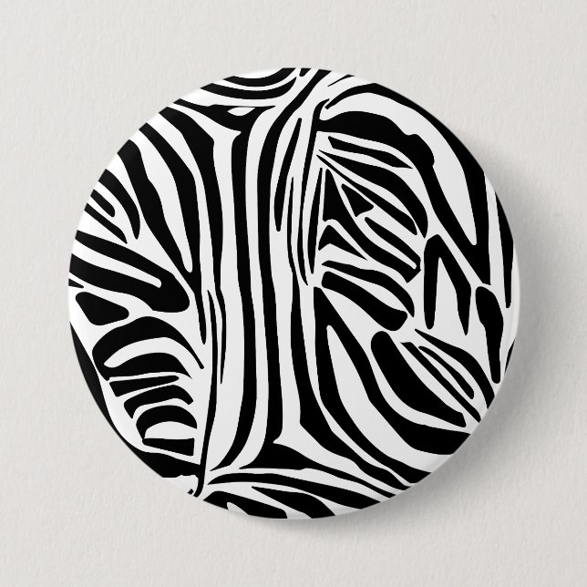 Bóton Redondo 7.62cm Padrão de Estampa de Zebra Preta e Branca em Negri (Frente)
