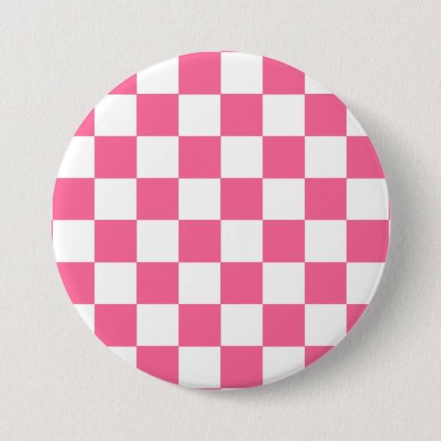 Bóton Redondo 7.62cm Padrão de Xadrez Branco Rosa (Frente)