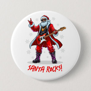 Bóton Redondo 7.62cm Papais noeis Rocks! Engraçado Papai Noel tocando v