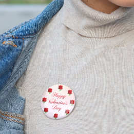 Bóton Redondo 7.62cm Partido Rosa vermelha de Pastel Suave do feliz dia