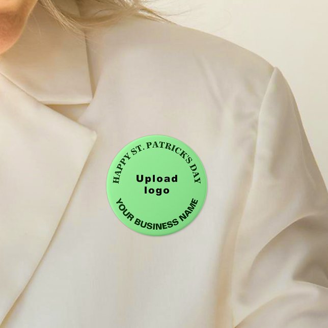 Bóton Redondo 7.62cm Patrick Saudações ao Light Green Round (Business name and logo with Happy Saint Patrick's Day greeting on light green round button.)