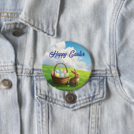 Bóton Redondo 7.62cm Peaceful Easter Spring Meadow Bunny & Egg Basket