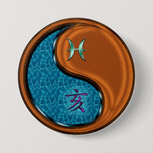 Bóton Redondo 7.62cm Peixes e Porco de Madeira
