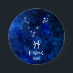 Bóton Redondo 7.62cm Peixes Zodiac Constelação Azul Galáxia Monograma<br><div class="desc">Peixes Zodiac Constelação Azul Galáxia Monograma Design. Com a tenda de Letra Escrita Brugada, a textura de fundo celestial azul-escura, constelação de estrela brilhante e o símbolo de Peixe Dois. Moderno Sinal Astrológico Horoscópio de Nascimento, é perfeito para qualquer Aniversário Aquário de 19 de fevereiro a 20 de março! Com...</div>