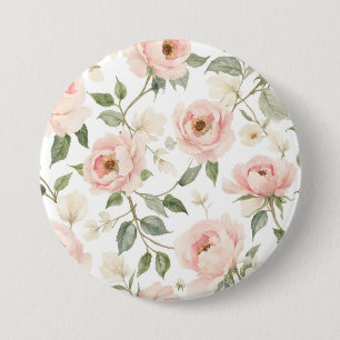 Bóton Redondo 7.62cm Peony de Aquarela Elegante e Padrão Floral de Rosa