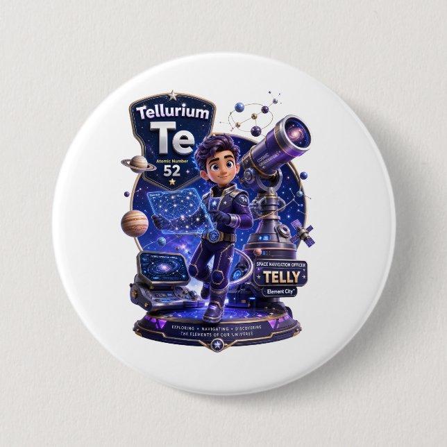 Bóton Redondo 7.62cm Personagem do Telúrio da ATOMIVRA™  (Frente)