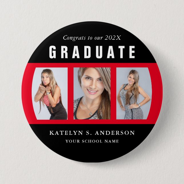 Bóton Redondo 7.62cm Personalização da Colagem de Fotos de Graduação Ve (Frente)