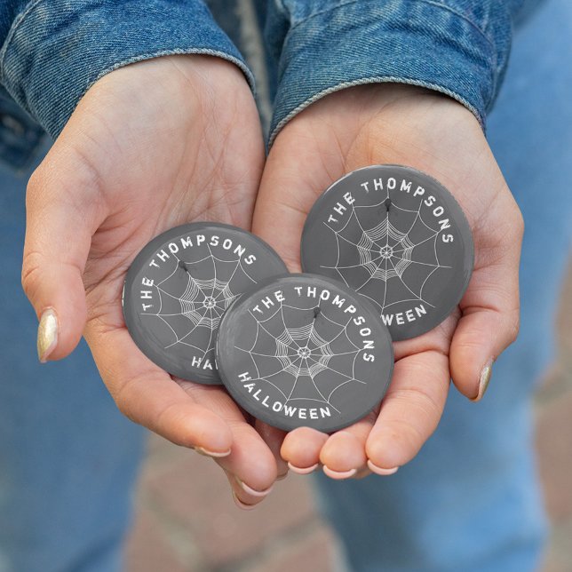 Bóton Redondo 7.62cm Personalizar o Dia das Bruxas na Web de Aranha Neg (Halloween spider web custom buttons)