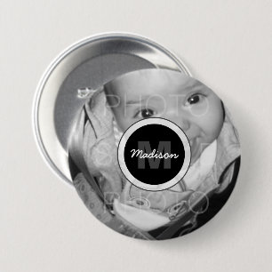 Bóton Redondo 7.62cm Personalizar o Monograma de Fotos em Branco Preto