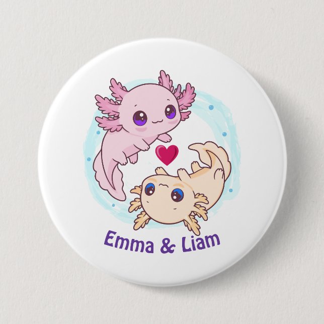 Bóton Redondo 7.62cm Personalized Axolotl Couple Valentine Button (Frente)