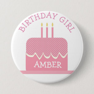 Bóton Redondo 7.62cm Personalized Polka Cake  Birthday Girl Button