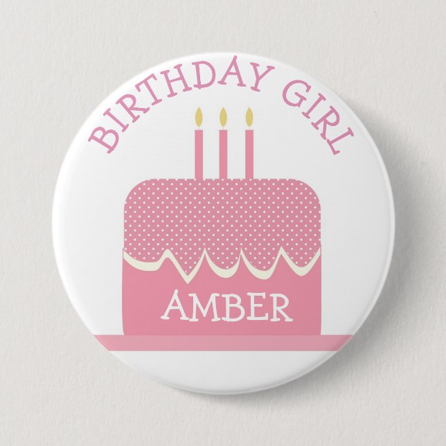 Bóton Redondo 7.62cm Personalized Polka Cake  Birthday Girl Button (Frente)