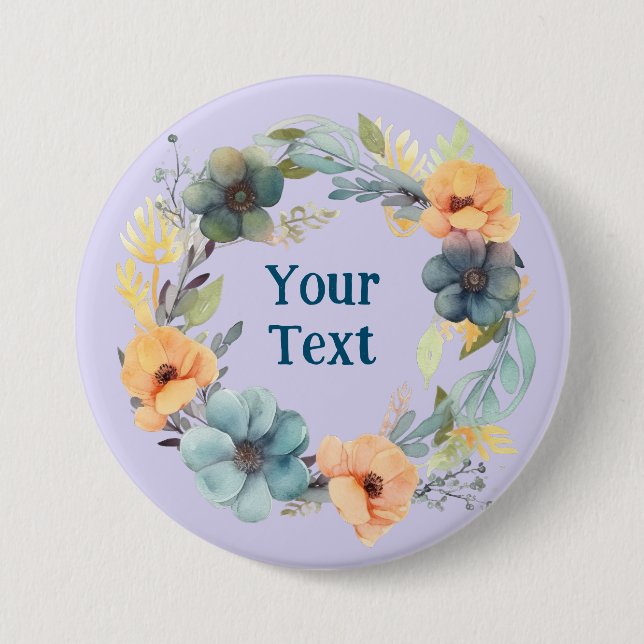 Bóton Redondo 7.62cm Pêssego Whimsical e Abaulheira Azul (Frente)