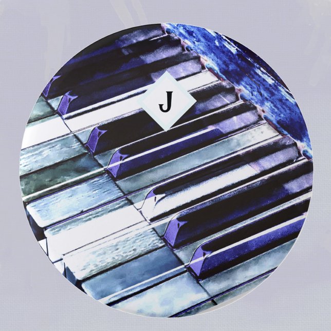 Bóton Redondo 7.62cm Piano Keys Blue Modern Music Lover Personalizado (Criador carregado)