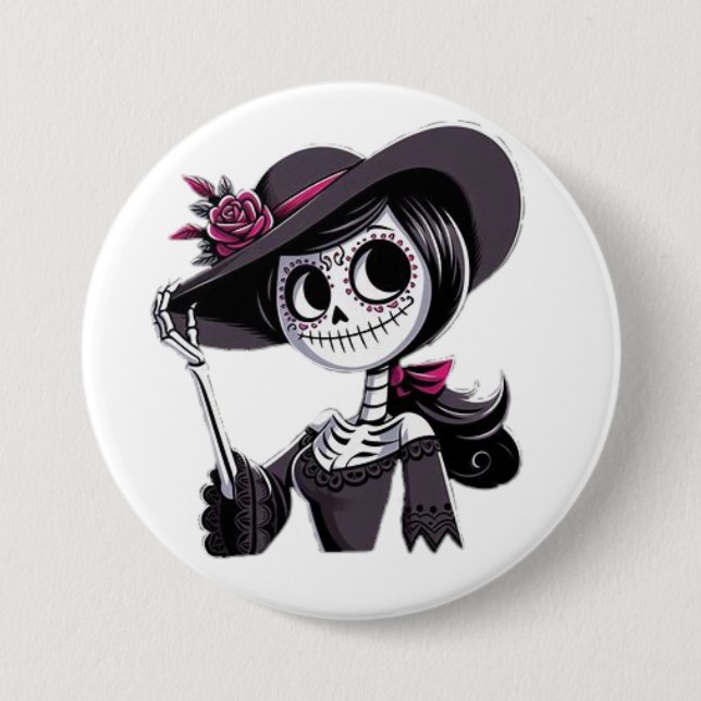 Bóton Redondo 7.62cm PIN catrina mujer (Frente)