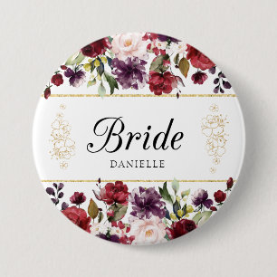 Bóton Redondo 7.62cm Pin Monogrammed da noiva floral bonita da