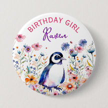 Pinguim em Flores Menina Aniversariante Personaliz