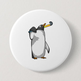 Bóton Redondo 7.62cm Pinguim no Hockey com palito de hóquei