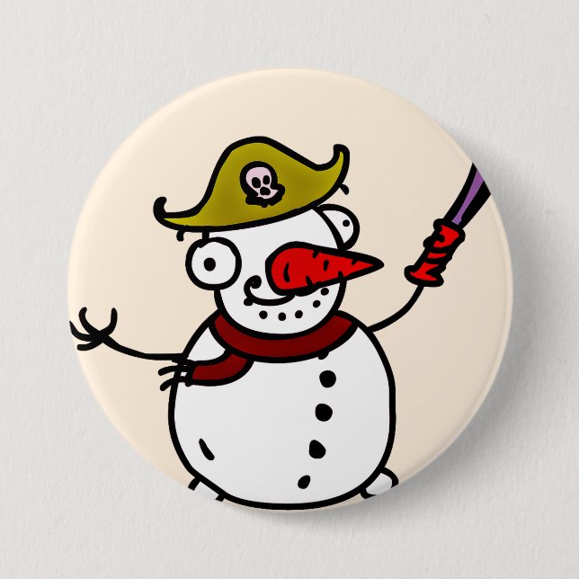 Bóton Redondo 7.62cm pirata snowman feliz Natal (Frente)