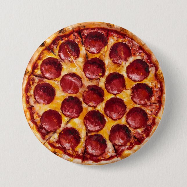 Bóton Redondo 7.62cm Pizza de Pepperoni (Frente)