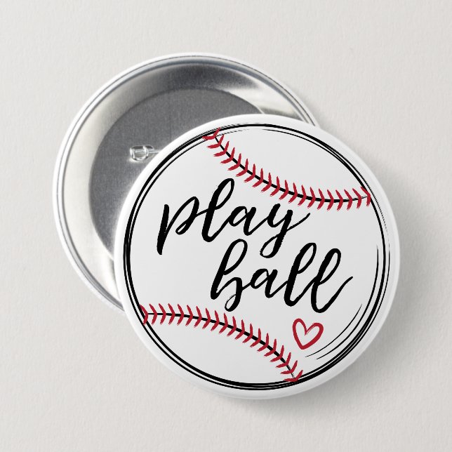Bóton Redondo 7.62cm Play Ball Doodle Baseball Graphic, GraphicLoveShop (Frente & Verso)